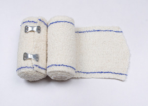80% cotton crepe emergency bandage, medical bandage, natural white, bleached, with buckle, elastic