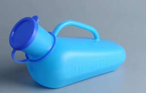 Blue plastic urinal